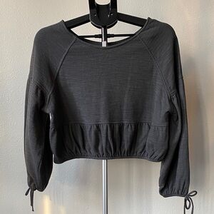 Aerie Balloon Sleeve Cropped Top Charcoal Gray Women Small